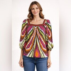 Trina Turk 100% Silk Ikat Blouse | Size Medium